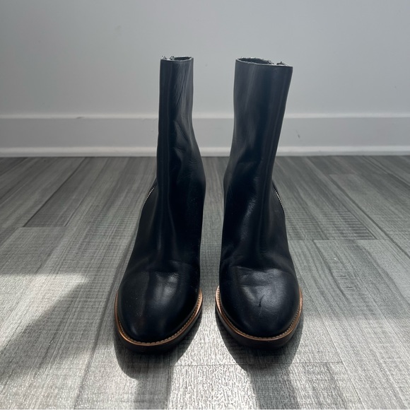 Chloe Black Leather Ankle Boots with Gold Zipper Accent - Picture 8 of 10